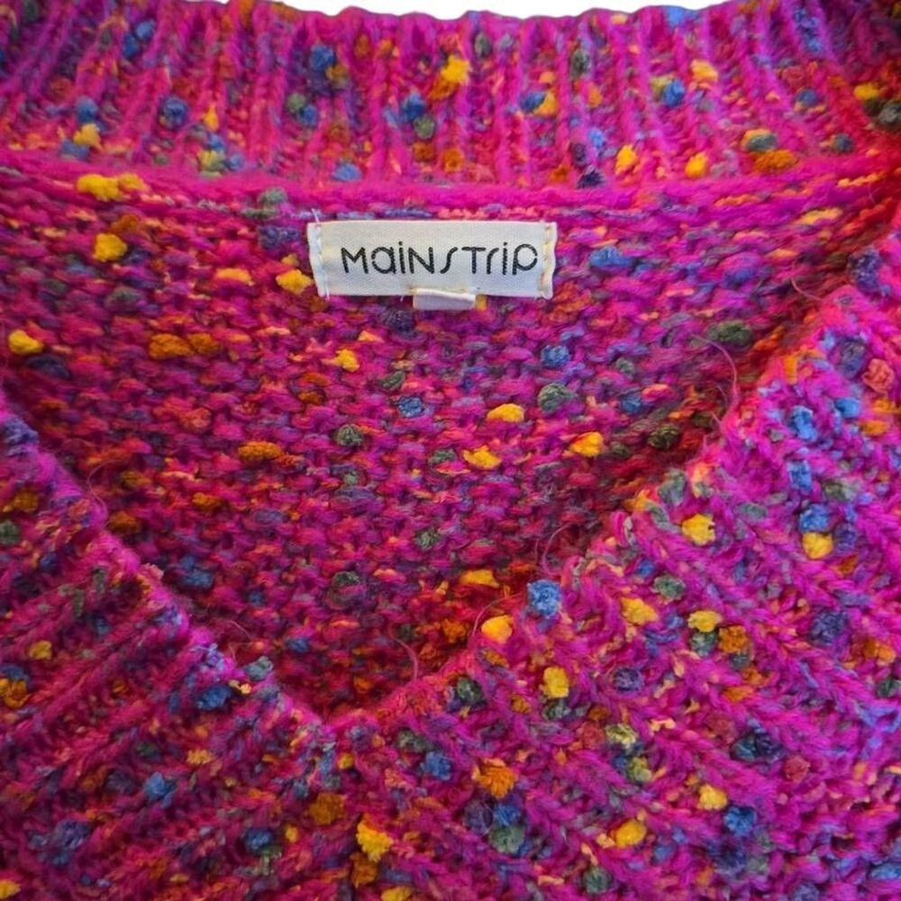 Main Strip Pink Confetti Heavy Winter Sweater. Pink, yellow, blue. Size Medium - Picture 2 of 4